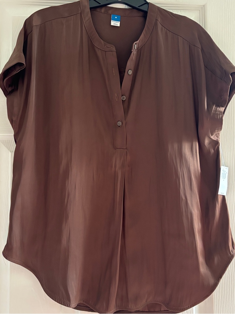 Old Navy Brown Short-Sleeve Satin-like Blouse